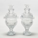 Pair of Anglo-Irish Cut Glass Sweetmeat Vases and Covers, 19th century, height 12.6 in — 32 cm (2 Pi