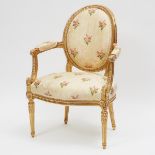 Louis XVI Style Giltwood Fauteuil, early-mid 20th century, height 36 in — 91.4 cm