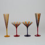 Pair of Cenedese Multi-Colour Striped Martini Glasses and a Pair of Champagne Flutes, 20th century,