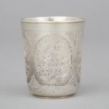 Russian Engraved Silver Beaker, Moscow, 1885, height 2.5 in — 6.4 cm