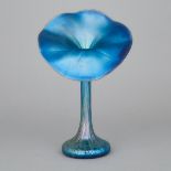 American Iridescent Blue Glass Jack-in-the-Pulpit Vase, 20th century, height 11.4 in — 29 cm