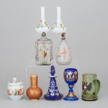 Group of Bohemian and Other Continental Enameled Glass, 19th century, largest height 8 in — 20.2 cm