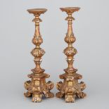 Pair of Italian Baroque Style Giltwood Candle Prickets, mid 20th century, height 18.6 in — 47.2 cm