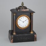 Small French Black Belgian Marble Table Clock, c.1900, height 11.2 in — 28.5 cm