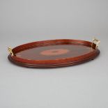 Edwardian Fruitwood Inlaid Oval Mahogany Tea Tray, early 19th century, length 18.5 in — 47 cm