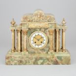 French Ormolu Mounted Green Onyx Mantle Clock, late 19th century, 13.5 x 16 in — 34.3 x 40.6 cm