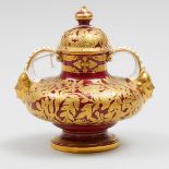 Derby Crown Porcelain Co. Red and Gilt Decorated Two-Handled Vase and Cover, 1886, height 5.1 in — 1