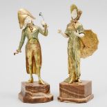 Pair of French Gilt Bronze and Ivory Fashion Figures, early 20th century, height 8.7 in — 22 cm