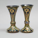 Two Closely Similar Macintyre Moorcroft Green and Gold Florian Trumpet Vases, c.1903, height 8.7 in