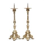 Pair of French Silvered Bronze Altar Pricket Candlesticks, c.1840, height 29 in — 73.7 cm (2 Pieces)