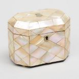 Early Victorian Mother-of-Pearl Veneered Octagonal Tea Caddy, c.1840, 4 x 5 x 3.3 in — 10.2 x 12.7 x