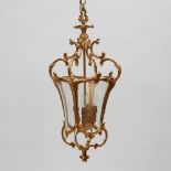 Louis XV Style Gilt Metal Hanging Lantern Light Fixture, 20th century, height 34 in — 86.4 cm