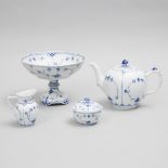 Royal Copenhagen 'Blue Fluted' Comport and Three-Piece Tea Service, 20th century, comport 5.9 x 8.5