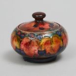 Moorcroft Flambé Grape and Leaf Covered Bowl, c.1928-30, height 3.1 in — 8 cm, diameter 4.3 in — 11