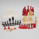 MIscellaneous Group of Mostly Indian Ivory Incomplete Chess Sets, 19th century, tallest height 4.5 i