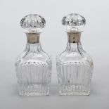 Pair of English Silver Mounted Cut Glass Decanters, Barker Brothers, Birmingham, 1939, height 9.1 in