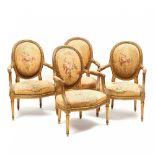 Set of Four Louis XVI Style Giltwood Fauteuils, 19th century