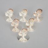 Six English Silver Rose Place Card Holders, Birmingham, 1998, height 1.3 in — 3.3 cm, diameter 1.4 i