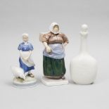 Bing & Grøndahl Figure of 'Danish Fisherwoman', Royal Copenhagen 'Goose Girl' and a Decanter, 20th c