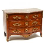 French Regencé Style Ormolu Mounted Tulipwood Parquetry Commode, 19th cetnury, 29.5 x 45 x 23.25 in