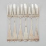 Six Victorian Silver Old English Pattern Table Forks, Chawner & Co., London, 1881, length 7.9 in — 2