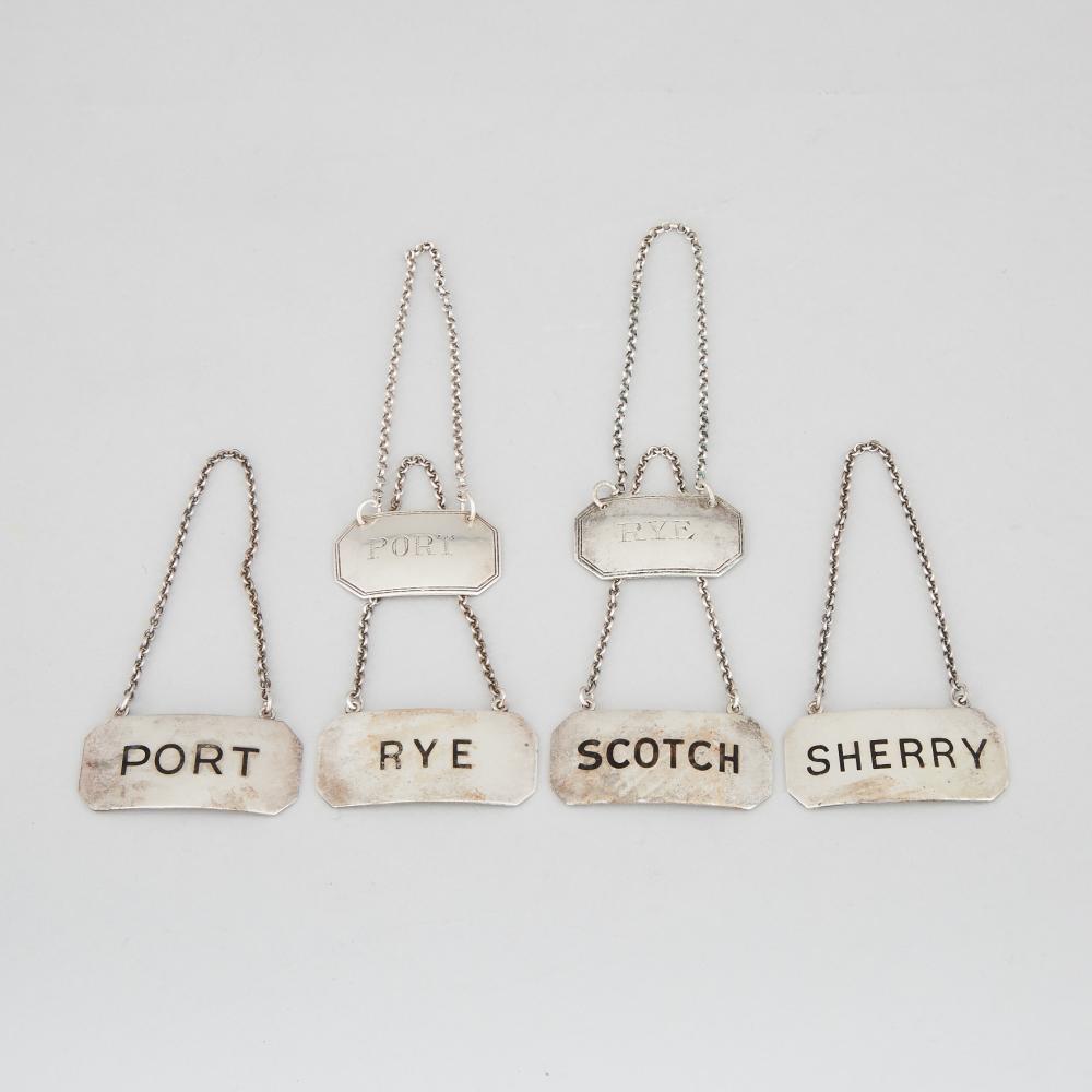 Pair of English and Four Canadian Silver Wine and Spirit Labels, Harry Freeman, London, 1913 and Rod