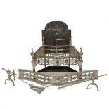 Sheraton Style Brushed Iron Fireplace Set, early 20th century, 33 x 49 in — 83.8 x 124.5 cm