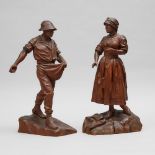 Pair of South German Carved Figures of a Peasant Couple, early 20th century, height 21 in — 53.3 cm