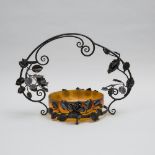 French Wrought Iron and Cased Glass Table Centrepiece, early-mid 20th century, 14.75 x 21 in — 37.5