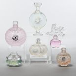 Six Lalique Moulded and Frosted Glass Perfume Bottles, post-1978, largest height 6.6 in — 16.7 cm (6