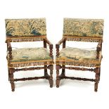 Pair of Jacobean Spool Turned Walnut Open Arm Chairs, 17th century, 37 x 24 x 21 in — 94 x 61 x 53.3