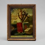 Georgian Reverse Painted Mezzotint on Glass: 'Ireland', c.1800, 10.5 x 8.25 in — 26.7 x 21 cm