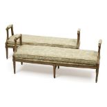 Pair of Louis XVI Painted Banquettes, 18th/19th century, 27.25 x 63.5 x 16.5 in — 69.2 x 161.3 x 41.