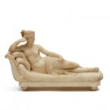 Italian Alabaster Figure of Paolina Borghese as Venus Victorius, after Canova, c.1900, length 28 in