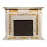 English Neo Classical White Variegated and Sienna Marble Fireplace Mantle and Surround, early 20th c