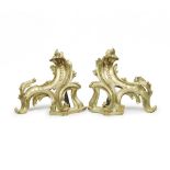 Pair of Louis XV Rococo Style Gilt Bronze Chenets, 19th century