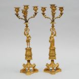 Pair of French Empire Gilt Bronze Figural Candlesticks, c.1830, height 17.3 in — 44 cm