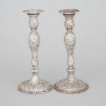 Pair of American Silver 'Castle Pattern' Table Candlesticks, Loring Andrews Co., Cincinnati, OH, ear