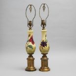 Pair of Moorcroft Hibiscus Lamps, 20th century, overall height 34.8 in — 88.5 cm (2 Pieces)