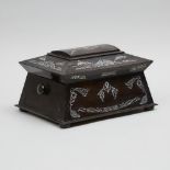 Victorian Abalone Inlaid Rosewood Sewing Casket, c.1860, 7.25 x 13 x 10 in — 18.4 x 33 x 25.4 cm