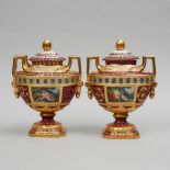 Pair of 'Vienna' Two-Handled Covered Vases, late 19th century, height 10.2 in — 26 cm (2 Pieces)