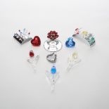 Group of Swarovski Crystal Flowers and Hearts, late 20th/early 21st century, largest height 3.6 in —