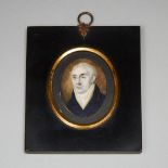 British School Protrait Miniature of a Gentleman, early 19th century, 5.75 x 4.9 in — 14.6 x 12.5 cm