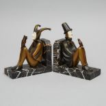 Pair of Roland Paris (Austrian/German 1894-1945) Art Deco Cold Painted Bronze 'Wisdom and Poetry' Fi