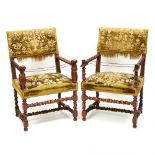 Pair of Jacobean Style Barley Twist Open Armchairs, 19th century, 37.5 x 24 x 23 in — 95.3 x 61 x 58