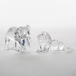 Swarovski Crystal ‘Inspiration Africa’ Elephant and Lion, 1993/1995, largest height 3.2 in — 8.2 cm