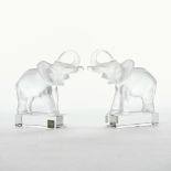 Pair of Lalique Moulded and Frosted Glass Elephant Bookends, post-1978, height 6.1 in — 15.5 cm (2 P