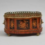 French Ormolu Mounted Kingwood Marquetry Table Top Jardiniere, c.1900, 8 x 14.5 x 10 in — 20.3 x 36.