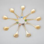 Nine Danish Enameled Silver-Gilt Year Spoons, Georg Jensen, Copenhagen, c.1972-81, length 5.9 in — 1