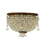 French Cut Glass Beaded Basket Form Ceiling Light Fixture, early 20th century, diameter 11 in — 27.9